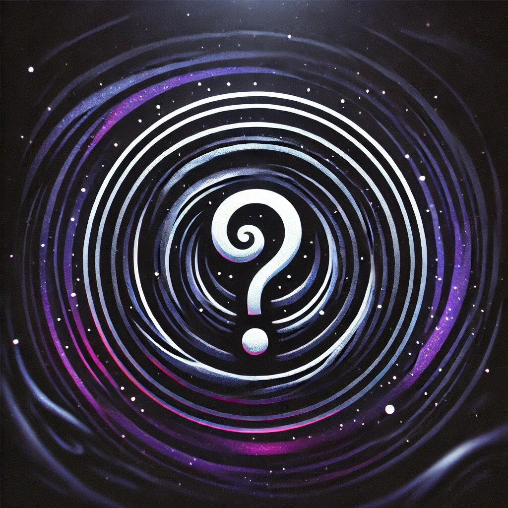 A spiral and in the midle there is question mark; it is a logo of Rotten Nepal, a reaction channel